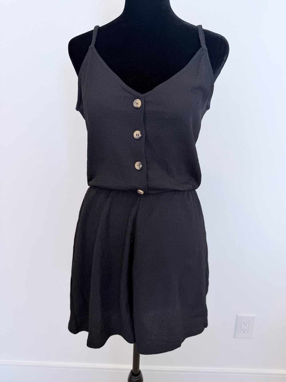 H&M Black Textured V-Neck Romper
